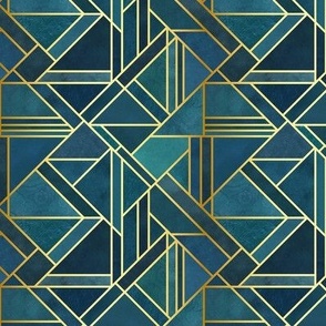 art deco wallpaper - blue with gold - small