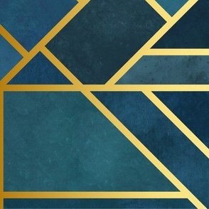 art deco wallpaper - blue with gold - jumbo