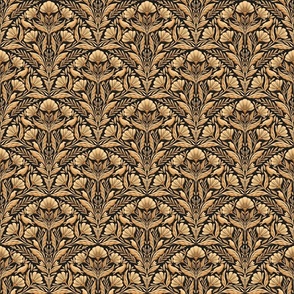 Art Deco Fanned Florals with Crows - gold and charcoal black - small