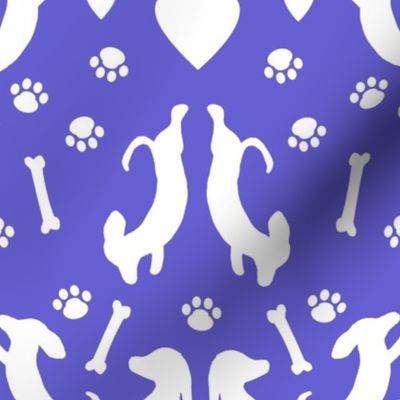 Dachshund Damask Silhouette Deep Periwinkle 