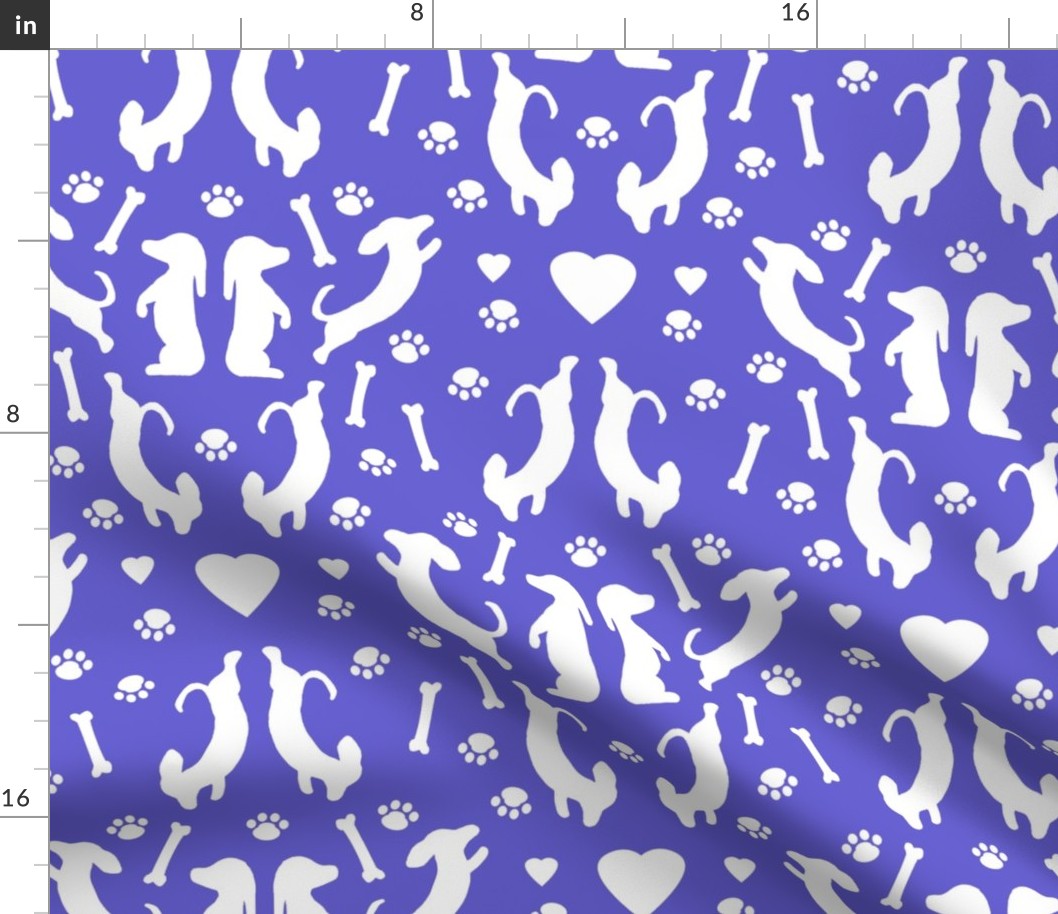 Dachshund Damask Silhouette Deep Periwinkle 