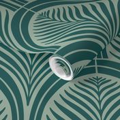Minimalist Botanical Art Deco, Dark Teal 1920s Jewel Tone Foliage {on Muted Pastel Green}