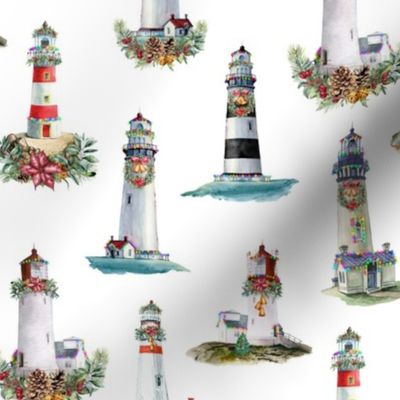 Christmas Lighthouses White