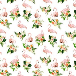 Flamingos Tropical Floral White