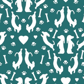 Dachshund Damask Silhouette North Sea Green 