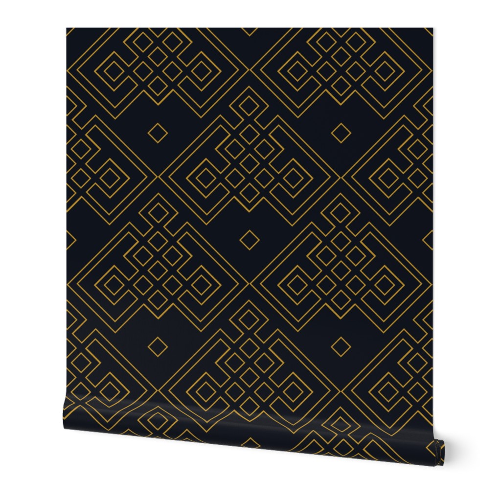 art deco - geometric mustard and graphite I - 1920s wallpaper