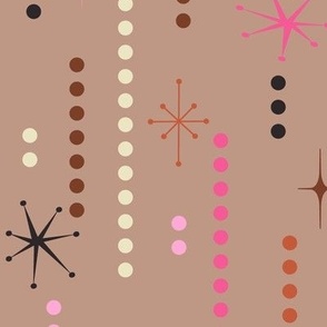 Midcentury Mod Starbursts + Dot Rainfall in Holiday Pink + Camel