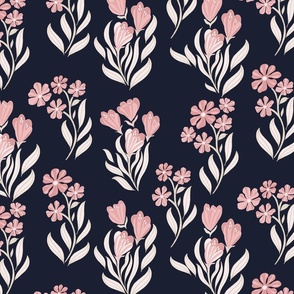 Art Deco Flowers Navy