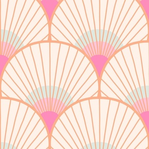 Art Deco Peacock Feather Fan Scallop pink XL 12 wallpaper scale by Pippa Shaw