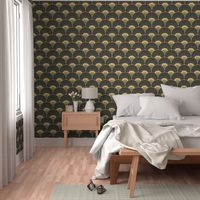 Art Deco Peacock Feather Scallop teal gold charcoal 8 wallpaper scale by Pippa Shaw