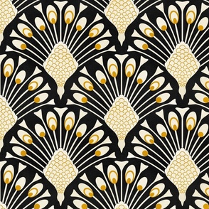 art deco peacock wallpaper black and gold Large