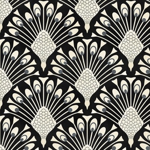 art deco peacock wallpaper grey and black Large