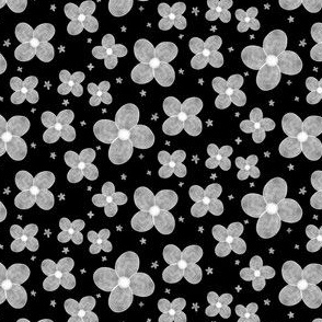 Ditsy Black and White Flowers - Small Scale Florals