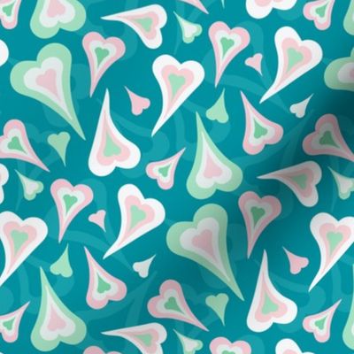 Retro hearts teal blue green pink small scale by Jac Slade