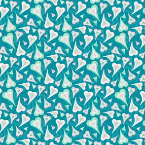 Retro hearts teal blue green pink small scale by Jac Slade