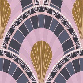 Modern Art Deco tile in blue, pink and gold