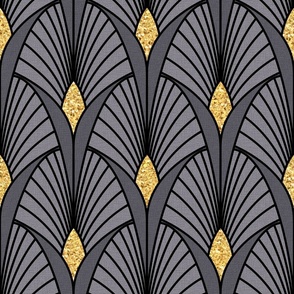 Art Deco Scallop Fans Grey Black Gold