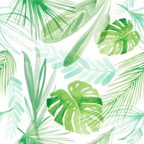 Watercolor Jungle Leaves in Green