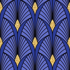 Art Deco Scallop Fans Blue Gold