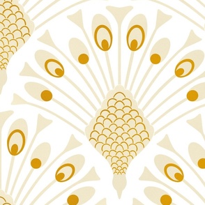 art deco peacock wallpaper neutral golden XL