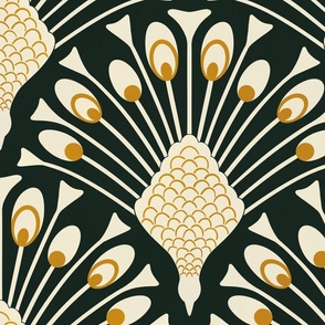 art deco peacock wallpaper deep blue and gold jewel tones XL