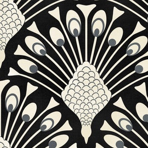 art deco peacock wallpaper grey and black XL