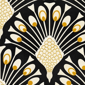 art deco peacock wallpaper black and gold XL