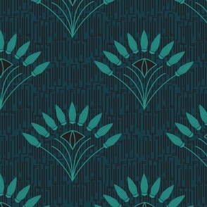 art deco fan aqua teal midnight blue