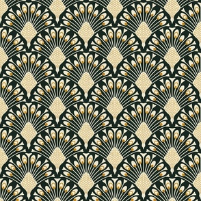 art deco peacock wallpaper deep blue and gold jewel tones M