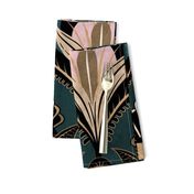 Elegant Art Deco bats and flowers - Teal, gold, black and pink - jumbo