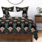 Elegant Art Deco bats and flowers - Teal, gold, black and pink - jumbo