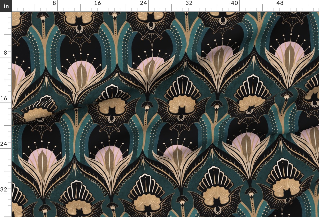 Elegant Art Deco bats and flowers - Fabric