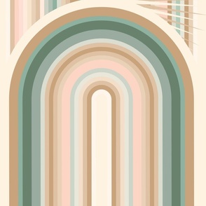 (L)  Art Deco Desert Cactus 1. Teal, camel and pink