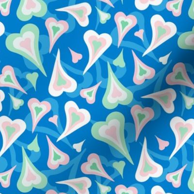 Retro hearts blue pink mint green small scale by Jac Slade