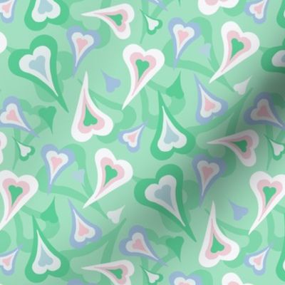 Retro hearts Mint green baby blue, pastel pink Small Scale by Jac Slade