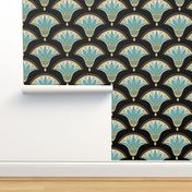  Art Deco Egyptian Lotus Gold Turquoise on a Black 1920s Wallpaper Challenge Large Scale 