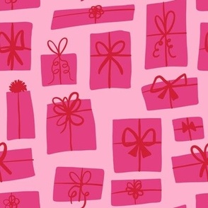 pink red wrapped presents
