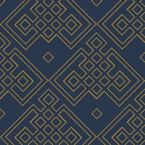 art deco - geometric mustard and navy I - 1920s wallpaper