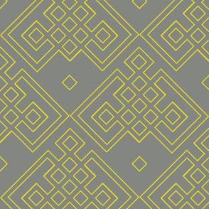 art deco - geometric lemon lime and pewter I - 1920s wallpaper