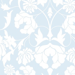 Modern Baby Blue and White Victorian Arts and Crafts Florals