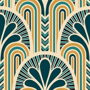 Art Deco Fountain in Turquoise & Gold // Medium 