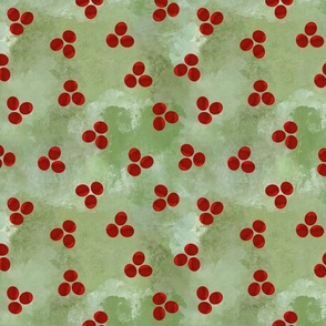 Holly Berries on Vintage Green