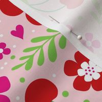 Large Scale Delicious Ditsy Cherries Fun Flowers and Hearts on Pink