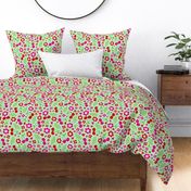 Large Scale Delicious Ditsy Cherries Fun Flowers and Hearts on Spring Green