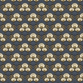 1920s Luxury Deco Floral  - Black, Cream, Gold, Blue - Micro 2