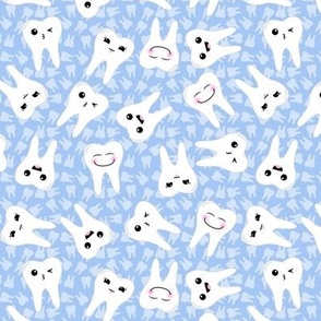 kawaii scattered teeth on fall blue