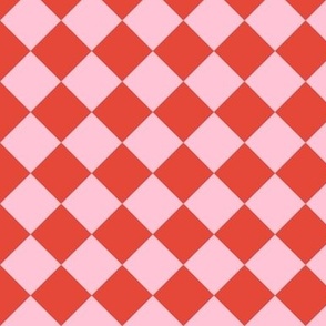 Diagonal Checkerboard | Red & Pink Med.