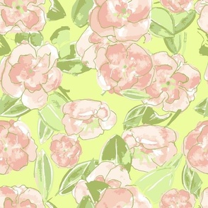 New Roses - Watercolour - Pink and Pretty Lime Green.