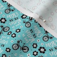 Small Scale Life Is Better on an EBike Ecycling Bicycle Floral on Aqua Blue
