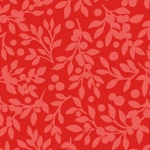 Leaves and Berries in Coral Red by Angel Gerardo